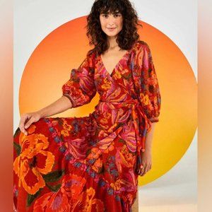 Farm Rio Red Spring Bananas Wrap dress